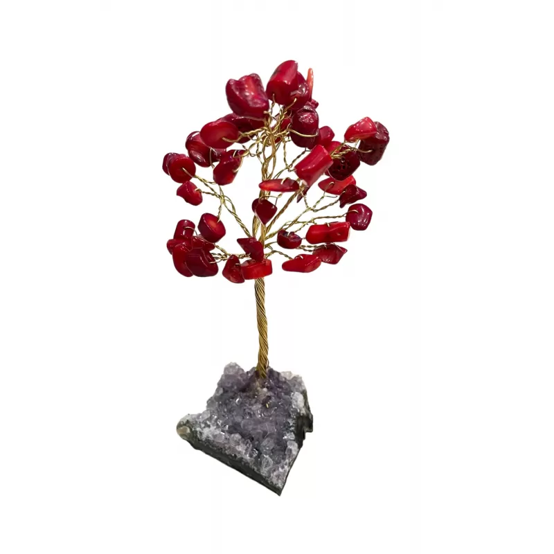 Endoles Doğal Taş Endoles Mercan Taşı & Kök Ametistli Masaüstü Biblo Ağaç